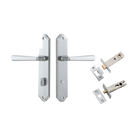 Door Lever Copenhagen Shouldered Privacy Pair Brushed Chrome CTC85mm H250xW48xP61mm Inbuilt Privacy Kit Tube Latch Split Cam 'T' Striker Brushed Chrome Backset 60mm, Privacy Bolt Round Bolt Brushed Chrome Backset 60mm in Brushed Chrome
