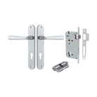 Door Lever Copenhagen Oval Euro Pair Brushed Chrome CTC85mm H240xW40xP61mm Entrance Kit Mortice Lock Euro Brushed Chrome CTC85mm Backset 60mm, Euro Cylinder Dual Function 5 Pin Brushed Chrome L65mm KA1 in Brushed Chrome