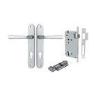 Door Lever Copenhagen Oval Euro Pair Brushed Chrome CTC85mm H240xW40xP61mm Entrance Kit Mortice Lock Euro Brushed Chrome CTC85mm Backset 60mm, Euro Cylinder Key Thumb 6 Pin Brushed Chrome L70mm KA1 in Brushed Chrome