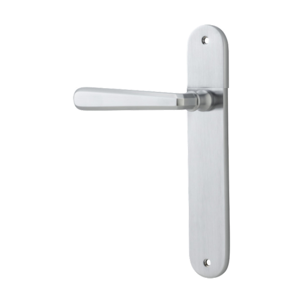 Door Lever Copenhagen Oval Latch Left Hand Fixed Brushed Chrome L120xP57mm BPH240xW40mm in Brushed Chrome