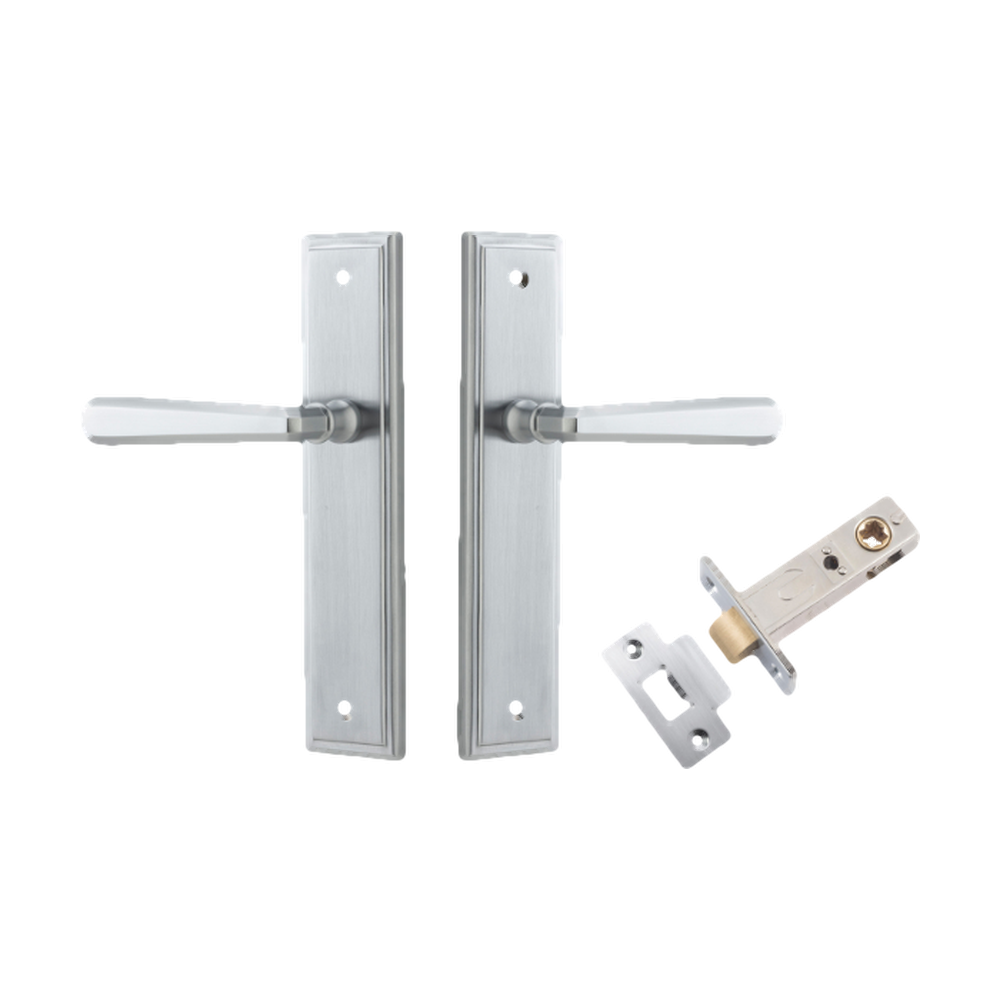 Door Lever Copenhagen Stepped Latch Pair Brushed Chrome H237xW50xP61mm Passage Kit Tube Latch Split Cam 'T' Striker Brushed Chrome Backset 60mm in Brushed Chrome
