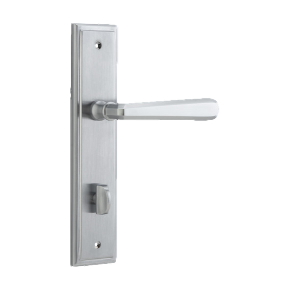 Door Lever Copenhagen Stepped Privacy Pair Brushed Chrome CTC85mm H237xW50xP61mm in Brushed Chrome