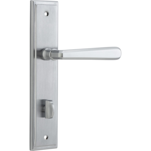 Door Lever Copenhagen Stepped Privacy Pair Brushed Chrome CTC85mm H237xW50xP61mm in Brushed Chrome