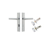 Door Lever Helsinki Rectangular Privacy Pair Brushed Chrome CTC85mm H240xW38xP44mm Privacy Kit, Tube Latch Split Cam 'T' Striker Brushed Chrome Backset 60mm, Privacy Bolt Round Bolt Brushed Chrome Backset 60mm in Brushed Chrome