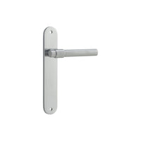 Door Lever Helsinki Oval Latch Pair Brushed Chrome H240xW40xP44mm in Brushed Chrome