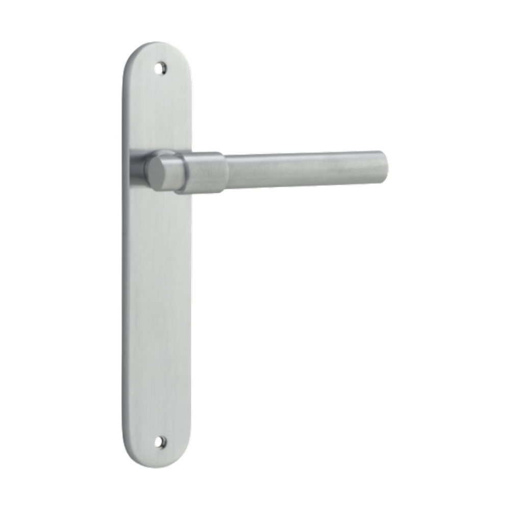 Door Lever Helsinki Oval Latch Pair Brushed Chrome H240xW40xP44mm in Brushed Chrome