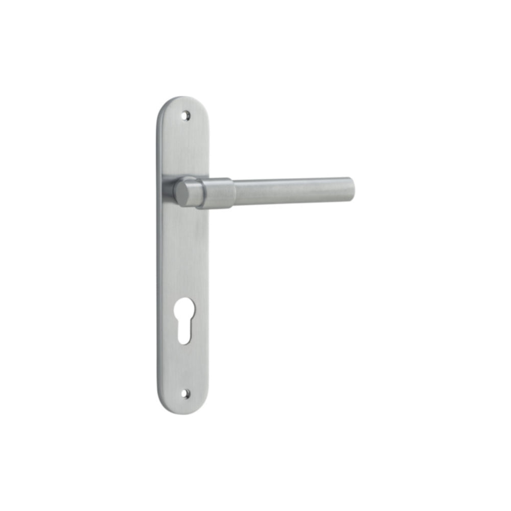 Door Lever Helsinki Oval Euro Pair Brushed Chrome CTC85mm H240xW40xP44mm in Brushed Chrome