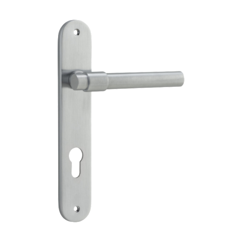 Door Lever Helsinki Oval Euro Pair Brushed Chrome CTC85mm H240xW40xP44mm in Brushed Chrome