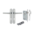 Door Lever Helsinki Oval Euro Pair Brushed Chrome CTC85mm H240xW40xP44mm Entrance Kit Mortice Lock Euro Brushed Chrome CTC85mm Backset 60mm, Euro Cylinder Key Thumb 6 Pin Brushed Chrome L70mm KA1 in Brushed Chrome