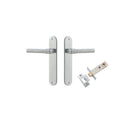 Door Lever Helsinki Oval Latch Pair Brushed Chrome H240xW40xP44mm Passage Kit Tube Latch Split Cam 'T' Striker Brushed Chrome Backset 60mm in Brushed Chrome