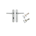Door Lever Helsinki Oval Privacy Pair Brushed Chrome CTC85mm H240xW40xP44mm Privacy Kit Tube Latch Split Cam 'T' Striker Brushed Chrome Backset 60mm, Privacy Bolt Round Bolt Brushed Chrome Backset 60mm in Brushed Chrome