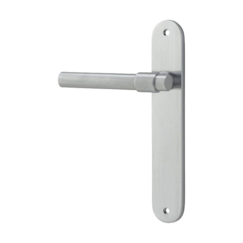 Door Lever Helsinki Oval Latch Left Hand Fixed Brushed Chrome L137xP58mm BPH240xW40mm in Brushed Chrome
