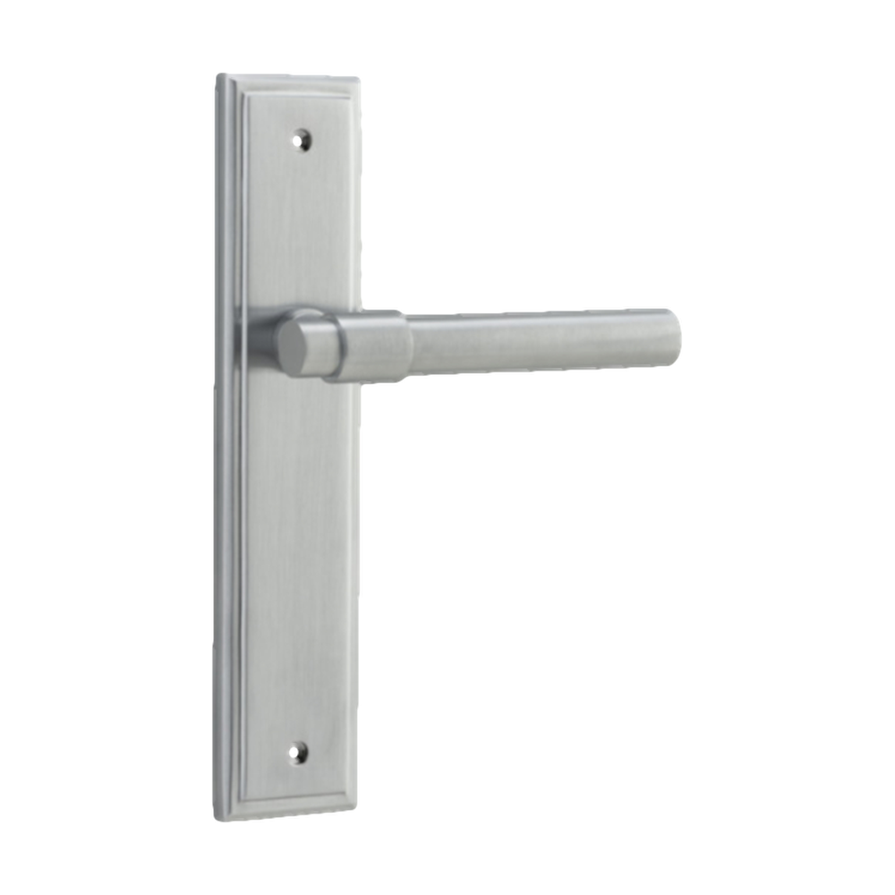 Door Lever Helsinki Stepped Latch Pair Brushed Chrome H237xW50xP44mm in Brushed Chrome