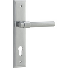 Pair of Iver Helsinki lever door handles on stepped backplates, showcasing sleek, modern design in a close-up view.