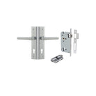 Pair of Iver Helsinki lever door handles with stepped backplate in a sleek, modern design, shown in a close-up image.