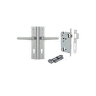 Pair of Iver Helsinki lever door handles on stepped backplates, shown in a close-up view of the polished metal finish.