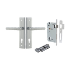 Door Lever Helsinki Stepped Euro Pair Brushed Chrome CTC85mm H237xW50xP44mm Entrance Kit Mortice Lock Euro Brushed Chrome CTC85mm Backset 60mm, Euro Cylinder Key Thumb 6 Pin Brushed Chrome L70mm KA1 in Brushed Chrome