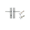Door Lever Helsinki Stepped Privacy Pair Brushed Chrome CTC85mm H237xW50xP44mm Inbuilt Privacy Kit Tube Latch Split Cam 'T' Striker Brushed Chrome Backset 60mm, Privacy Bolt Round Bolt Brushed Chrome Backset 60mm in Brushed Chrome