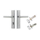 Door Lever Helsinki Stepped Privacy Pair Brushed Chrome CTC85mm H237xW50xP44mm Inbuilt Privacy Kit Tube Latch Split Cam 'T' Striker Brushed Chrome Backset 60mm, Privacy Bolt Round Bolt Brushed Chrome Backset 60mm in Brushed Chrome