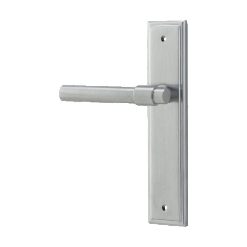 Door Lever Helsinki Stepped Latch Left Hand Fixed Brushed Chrome L137xP61mm BPH237xW50mm in Brushed Chrome