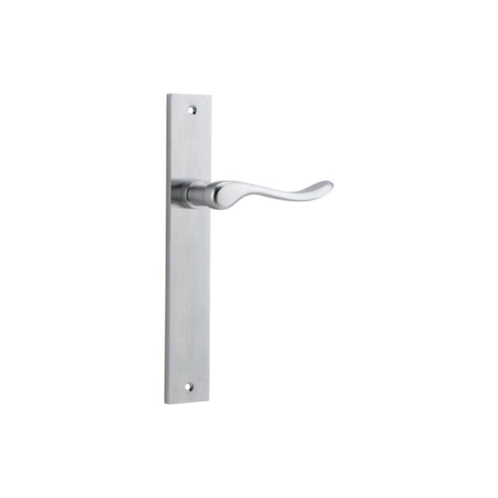 Door Lever Stirling on Long Backplate Pair Brushed Chrome H240xW38xP64mm in Brushed Chrome