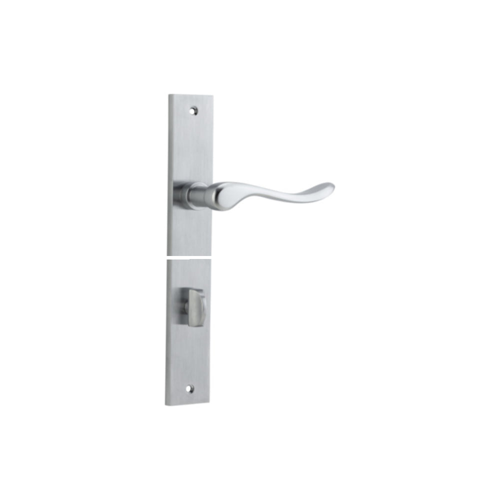 Door Lever Stirling Rectangular Privacy Pair Brushed Chrome CTC85mm H240xW38xP64mm in Brushed Chrome
