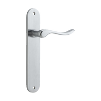 Door Lever Stirling Oval Latch Pair Brushed Chrome H240xW40xP64mm in Brushed Chrome
