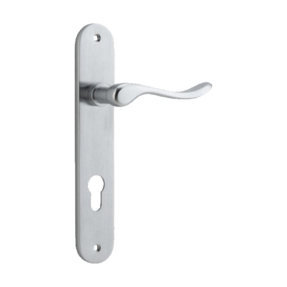 Door Lever Stirling Oval Euro Pair Brushed Chrome CTC85mm H240xW40xP64mm in Brushed Chrome