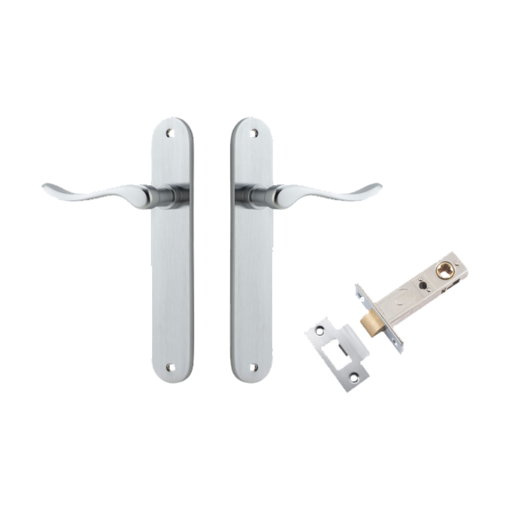 Door Lever Stirling Oval Latch Pair Brushed Chrome H240xW40xP64mm Passage Kit Tube Latch Split Cam 'T' Striker Brushed Chrome Backset 60mm in Brushed Chrome