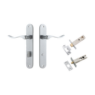Door Lever Stirling Oval Privacy Pair Brushed Chrome CTC85mm H240xW40xP64mm Privacy Kit Tube Latch Split Cam 'T' Striker Brushed Chrome Backset 60mm, Privacy Bolt Round Bolt Brushed Chrome Backset 60mm in Brushed Chrome