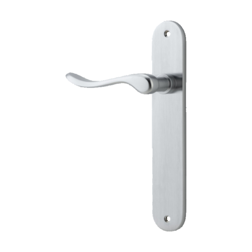 Door Lever Stirling Oval Latch Left Hand Fixed Brushed Chrome L116xP62mm BPH240xW40mm in Brushed Chrome
