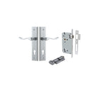 Door Lever Stirling Stepped Euro Pair Brushed Chrome CTC85mm H237xW50xP64mm Entrance Kit Mortice Lock Euro Brushed Chrome CTC85mm Backset 60mm, Euro Cylinder Key Thumb 6 Pin Brushed Chrome L70mm KA1 in Brushed Chrome