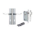 Door Lever Stirling Stepped Euro Pair Brushed Chrome CTC85mm H237xW50xP64mm Entrance Kit Mortice Lock Euro Brushed Chrome CTC85mm Backset 60mm, Euro Cylinder Key Thumb 6 Pin Brushed Chrome L70mm KA1 in Brushed Chrome