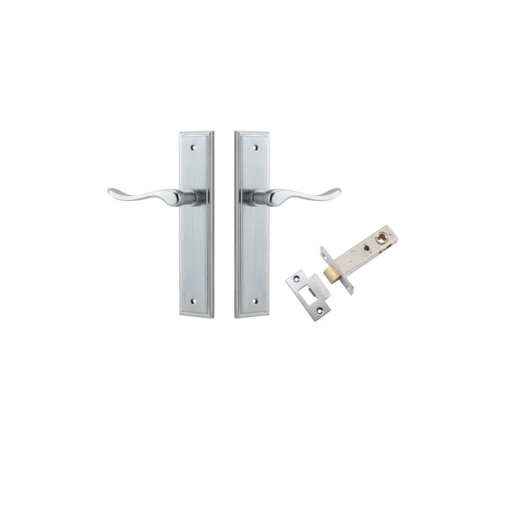 Door Lever Stirling Stepped Latch Pair Brushed Chrome H237xW50xP64mm Passage Kit Tube Latch Split Cam 'T' Striker Brushed Chrome Backset 60mm in Brushed Chrome