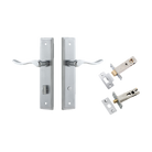 Door Lever Stirling Stepped Privacy Pair Brushed Chrome CTC85mm H237xW50xP64mm Privacy Kit Tube Latch Split Cam 'T' Striker Brushed Chrome Backset 60mm, Privacy Bolt Round Bolt Brushed Chrome Backset 60mm in Brushed Chrome