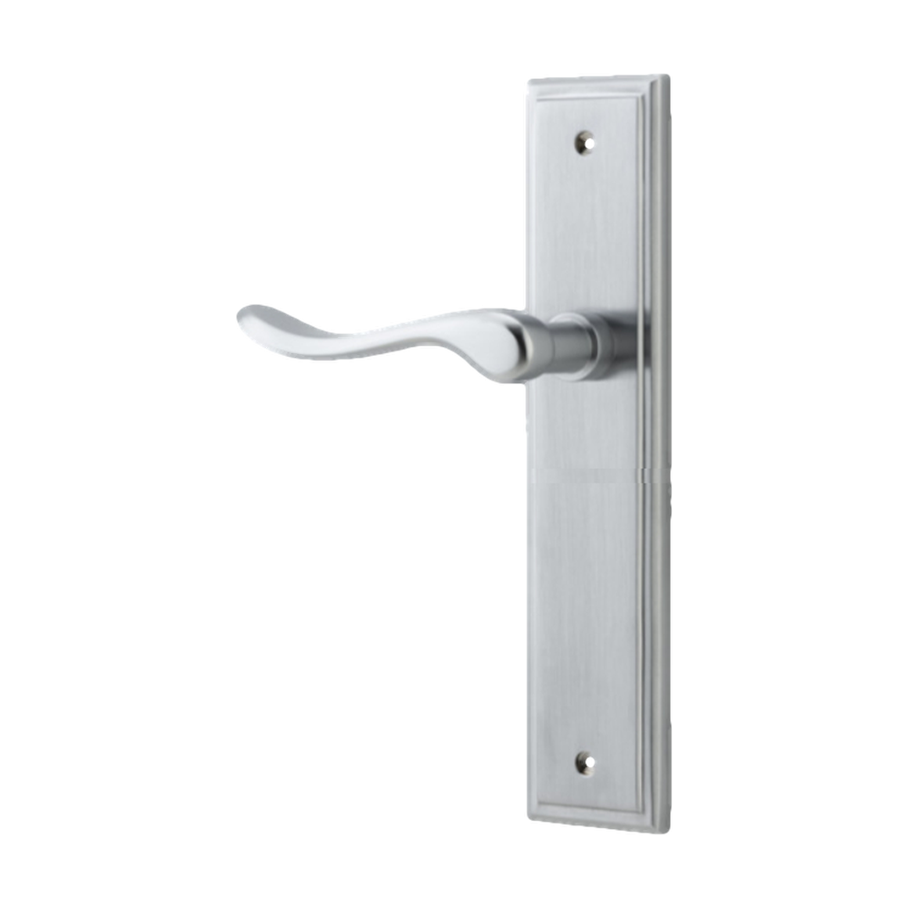 Door Lever Stirling Stepped Latch Left Hand Fixed Brushed Chrome L116xP65mm BPH237xW50mm in Brushed Chrome
