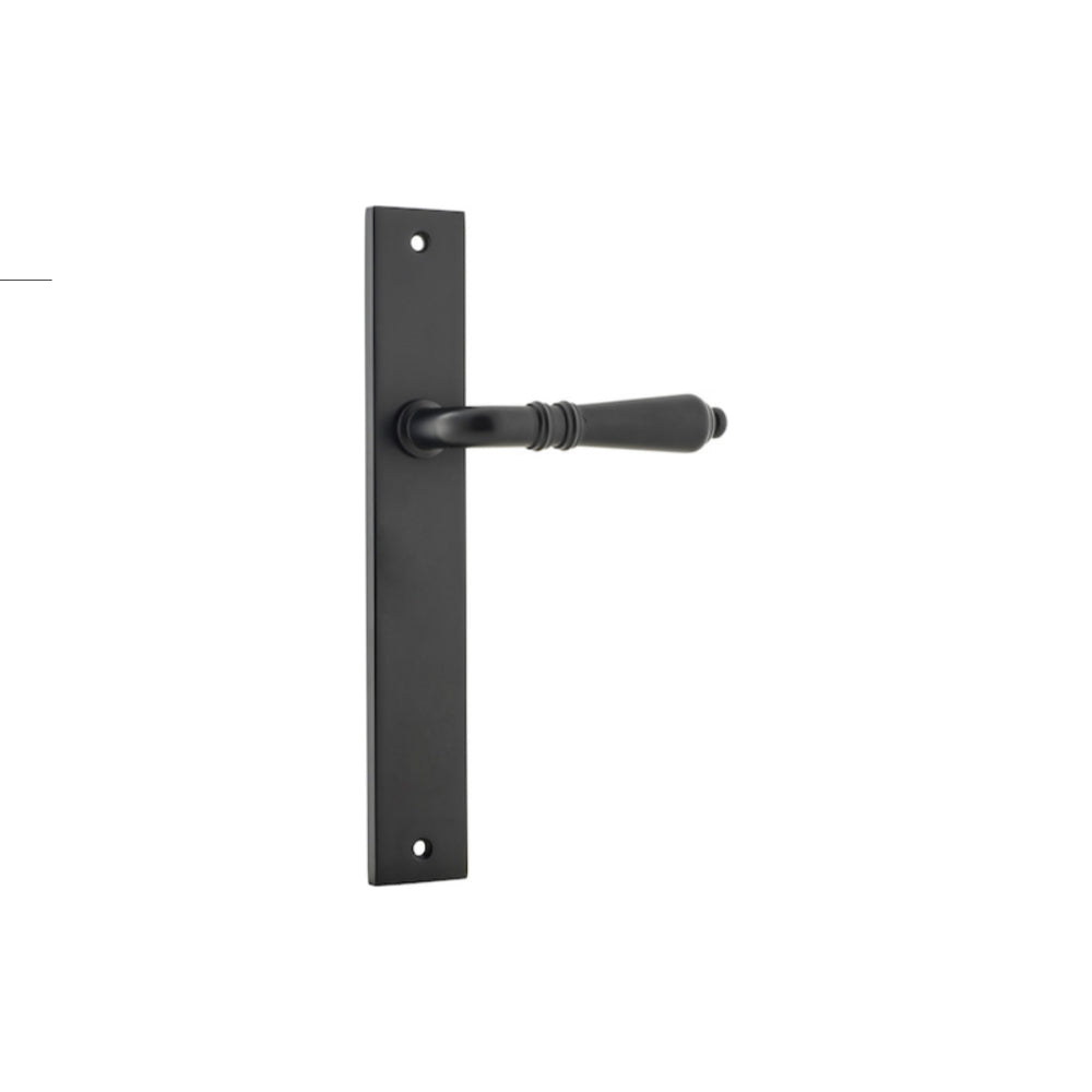 Pair of Iver Sarlat lever door handles on rectangular backplates, showcasing sleek, modern hardware for stylish interior doors.