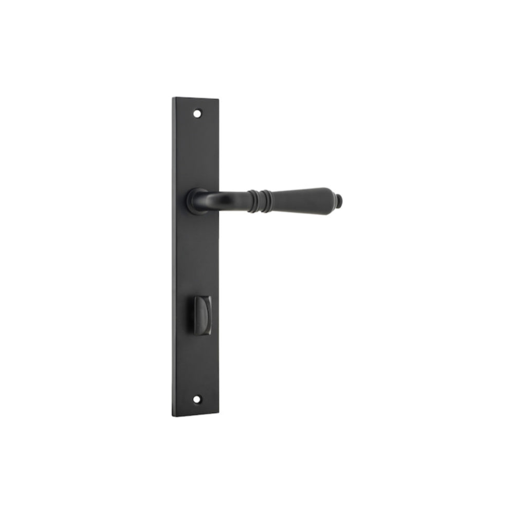 Pair of Iver Sarlat lever handles on rectangular backplates, designed for stylish door hardware installation.