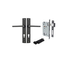 Pair of Iver Baltimore lever door handles on rectangular backplates, featuring modern black finish and sleek design.