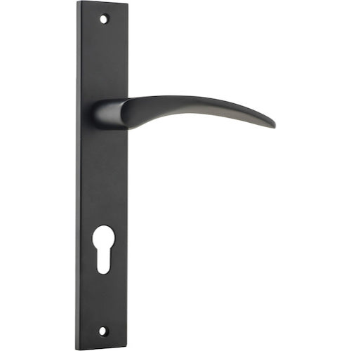 Door Lever Oxford Rectangular Euro Matt Black CTC85mm H240xW38xP60mm in Matt Black