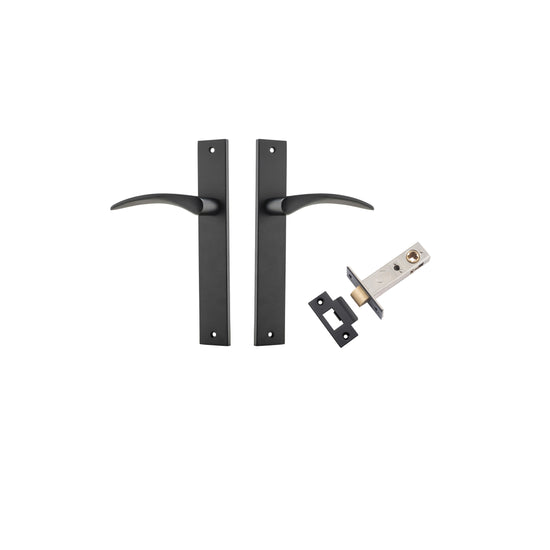 Door Lever Oxford Rectangular Latch Matt Black H240xW38xP60mm Passage Kit, Tube Latch Split Cam 'T' Striker Matt Black Backset 60mm in Matt Black