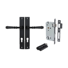 Door Lever Verona Rectangular Euro Matt Black CTC85mm H240xW38xP59mm Entrance Kit, Mortice Lock Euro Matt Black CTC85mm Backset 60mm, Euro Cylinder Dual Function 5 Pin Matt Black L65mm KA1 in Matt Black