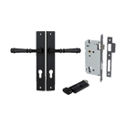 Door Lever Verona Rectangular Euro Matt Black CTC85mm H240xW38xP59mm Entrance Kit, Mortice Lock Euro Matt Black CTC85mm Backset 60mm, Euro Cylinder Key Thumb 6 Pin Matt Black L70mm KA1 in Matt Black