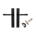 Door Lever Verona Rectangular Latch Matt Black H240xW38xP59mm Passage Kit, Tube Latch Split Cam 'T' Striker Matt Black Backset 60mm in Matt Black
