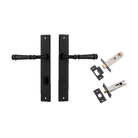Door Lever Verona Rectangular Privacy Matt Black CTC85mm H240xW38xP59mm Inbuilt Privacy Kit, Tube Latch Split Cam 'T' Striker Matt Black Backset 60mm, Privacy Bolt Round Bolt Matt Black Backset 60mm in Matt Black