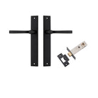 Door Lever Annecy Rectangular Latch Matt Black H240xW38xP65mm Passage Kit, Tube Latch Split Cam 'T' Striker Matt Black Backset 60mm in Matt Black