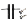 Door Lever Annecy Rectangular Privacy Matt Black CTC85mm H240xW38xP65mm Inbuilt Privacy Kit, Tube Latch Split Cam 'T' Striker Matt Black Backset 60mm, Privacy Bolt Round Bolt Matt Black Backset 60mm in Matt Black