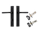 Door Lever Annecy Rectangular Privacy Matt Black CTC85mm H240xW38xP65mm Inbuilt Privacy Kit, Tube Latch Split Cam 'T' Striker Matt Black Backset 60mm, Privacy Bolt Round Bolt Matt Black Backset 60mm in Matt Black