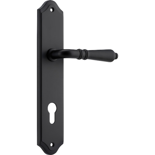 Door Lever Sarlat Shouldered Euro Matt Black CTC85mm H250xW48xP57mm in Matt Black
