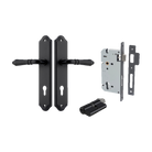 Door Lever Sarlat Shouldered Euro Matt Black CTC85mm H250xW48xP57mm Entrance Kit Mortice Lock Euro Matt Black CTC85mm Backset 60mm, Euro Cylinder Dual Function 5 Pin Matt Black L65mm KA1 in Matt Black